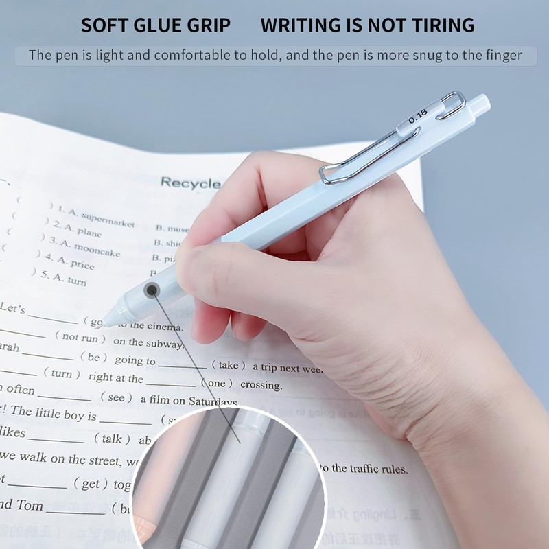 UPENOTE 6pcs Gel Pen set, Black Ink Pens 0.18mm /0.28mm