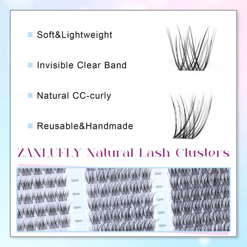 Lash Clusters Wispy Eyelash Clusters Natural CC-Curly Cluster Lashes zanlufly