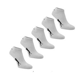 5 x Slazenger Boys/Girls Childrens Childs Trainer Socks Liner Ankle Sports No Show WHITE/BLACK Size UK 1-6
