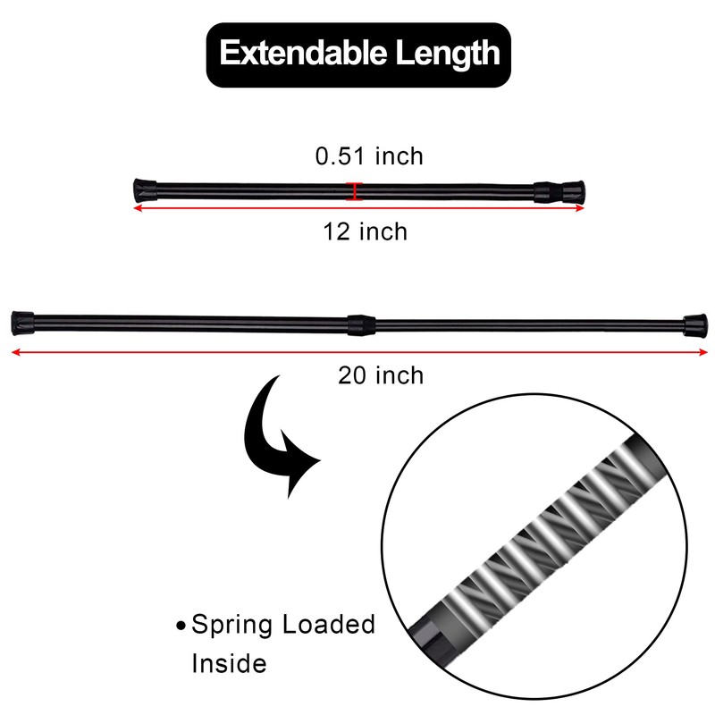 SIQUK 6 Pack Tension Rods Adjustable Spring Cupboard Bars Black