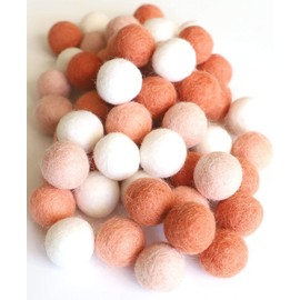 Mini Felt Factory | Pink Wool Felt Pom Balls Set (60 Pcs 2.5 cm) | Boho Blush Salmon Tones White | Craft Project Supplies | Home Decor Crafting Activity Kit