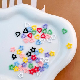 WOKOTO 100pcs Colorful Resin Heart and Stars 3D Nail Charms for Nail Art 3D Hearts Stars Nail Jewels Nail Rhinestones and Charms Nail Resin 3D Charms for Nails 3D Nail Art Accessories Nail Gems
