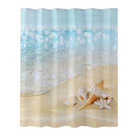 Winteriew Beach Shower Curtains Simple Style Sea Wave Sunshine Conch Starfish Sand Vacation Summer Theme Small Window Curtain Bathroom Decor Set with Hooks Waterproof Washable 72 x 72 Inches