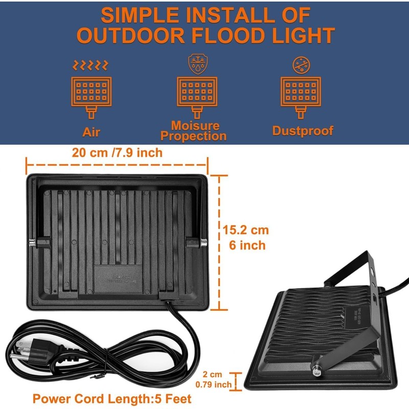 XXBSAZ 100W LED Flood Lights Outdoor, Plug-in & Hardwired Security