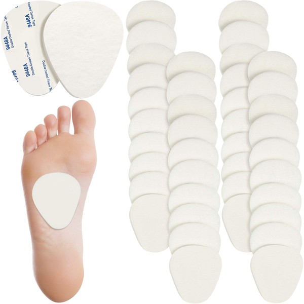 40 Pieces Metatarsal Felt Feet Insert Pads Ball of Foot Cushion Pain Relief Forefoot Support Adhesive Foam Foot Cushion Pad for Men and Women 1/4 Inch Thick (White)