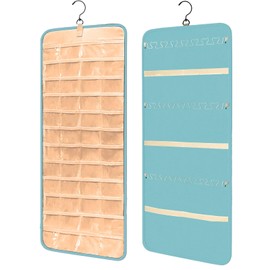 QIUPFGUT Hanging Jewellery Organiser, Dressing Table, Wardrobe Jewellery Storage, Jewellery Organiser Hanging, Hanging Earrings Storage Bags, Storage Roll with Hanger (Blue)