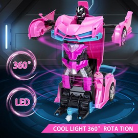 Bloolilies Remote Control Car, Pink Transform Robot RC Car - 360° Rotating & One Button Deformation RC Car Toy for 3-8 Year Old Kids Boys Girls Birthday Gifts(Batteries not Include)