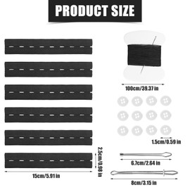 6pcs Pant Waist Tightener, Adjustable Waistband Tightener Elastic Waist Extenders Jean Waist Tightener for Pregnancy Women Men Kids Waist Adjuster with Buttons Needle Thread Threading Tool (Black)