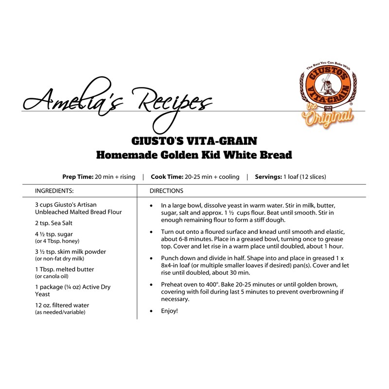 Giusto's Vita-Grain All-Natural Artisan Malted Unbleached Bread Flour, 5lb Bag