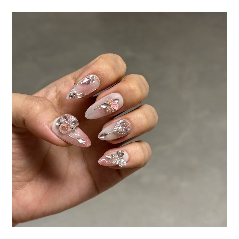 Romantic Rose Nail Tips - M-Stiletto / 로맨틱 로즈 네일팁