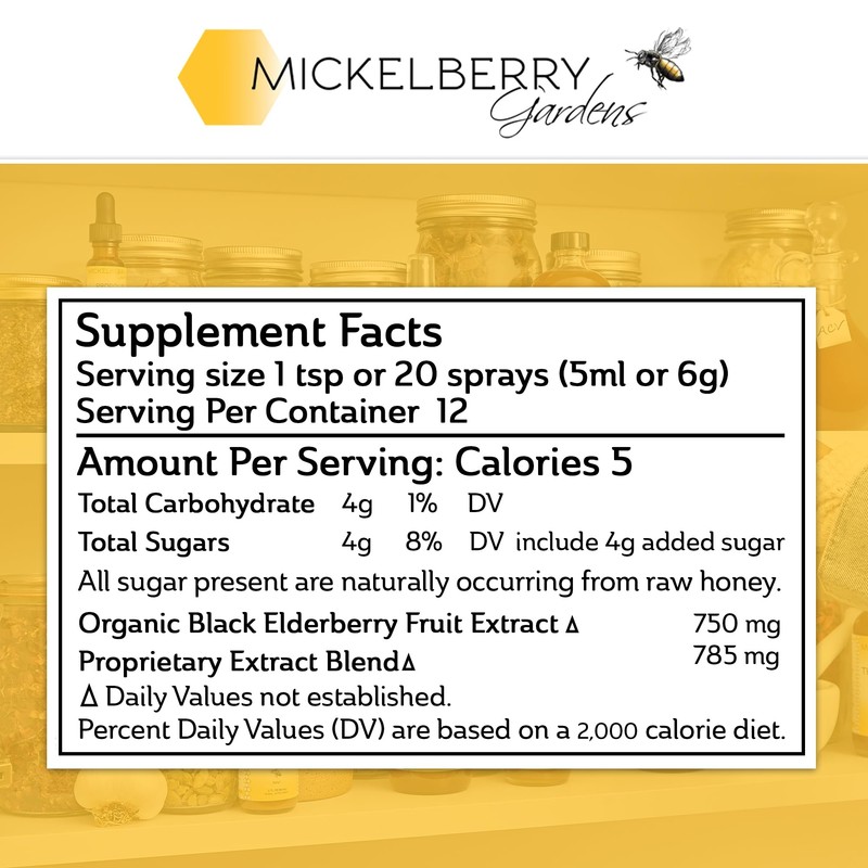 Mickelberry Gardens Elderberry Honey Tonic, Sambucus Syrup, Black Elderberry -