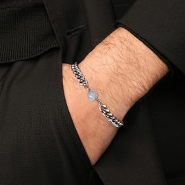 JoycuFF Fathers Day Birthday Gifts for Dad from Daughter Son, Dad Birthday Gifts, Moonstone Cuban Chain Bracelets for Men