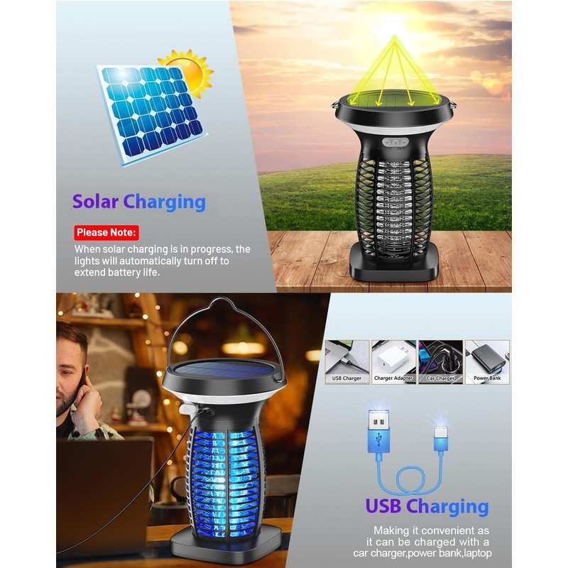 ZECHUAN Solar Bug Zapper Outdoor Waterproof, Portable Pest Control Electric