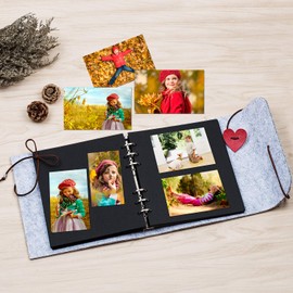 Leenou Vintage Felt Scrapbook Album / Photo Book with Black Pages for Gluing