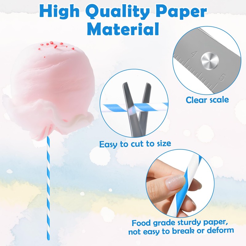 100 PCS Cotton Candy Sticks Blue, Anglecai 13.8 Inch Cotton