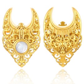 LADEMAYH 2Pcs 00 Gauges for Women, Elegant Gold 00g Plugs Gauges for Ears, with White Shell 00g Tunnels Earrings Surgical Steel Saddle Gauges Size 00 Gauge Earrings