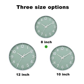 Moiubik Wall Clocks Battery Operated 8 inch Modern Wall Clock,Silent Non Ticking Wall Clock for Living Room Bedroom Kitchen Office Classroom Decor (Green White)