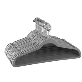 Elama Home 30 Piece Velvet Slim Profile Heavy Duty Felt Hangers with Stainless Steel Swivel Hooks in Gray