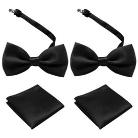 TUONYIS 4 Pcs Bow Tie Set for Men Solid Color Pre-tied Bow Tie and Pocket Square Set, Adjustable Pre-tied Bowtie (Black)