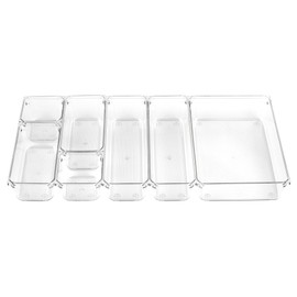 Amtido 7Pcs Drawer Organiser Set - Sturdy Clear Plastic - Versatile Storage for Kitchen, Bathroom, Utensils, Makeup, Office, and Desk Accessories