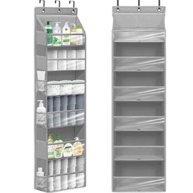 STORAGEIDEAS Over Door Organizer with 6 Extra Large Pockets 12 Side Pockets, Sturdy Closet Storage Rack, Hanging Storage Organizer with Clear Window for Shoes, Diapers, Toys, Bedroom, Bathroom, Grey