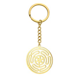 LIKGREAT Wheel of the Hecate Pendant Keyring Greek Goddess Keyring Stainless Steel Pagan Wiccan Lucky Jewellery for Women, gold