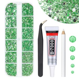 qiipii Light Green Crystal Resin Rhinestones w B7000 Jewelry Glue for Bedazzling Crafting 2mm 3mm 4mm 5mm 6mm Flatback Stones Diamonds Crystals Gems Charms for Nails Face Eyes Makeup Tumblers Crafts