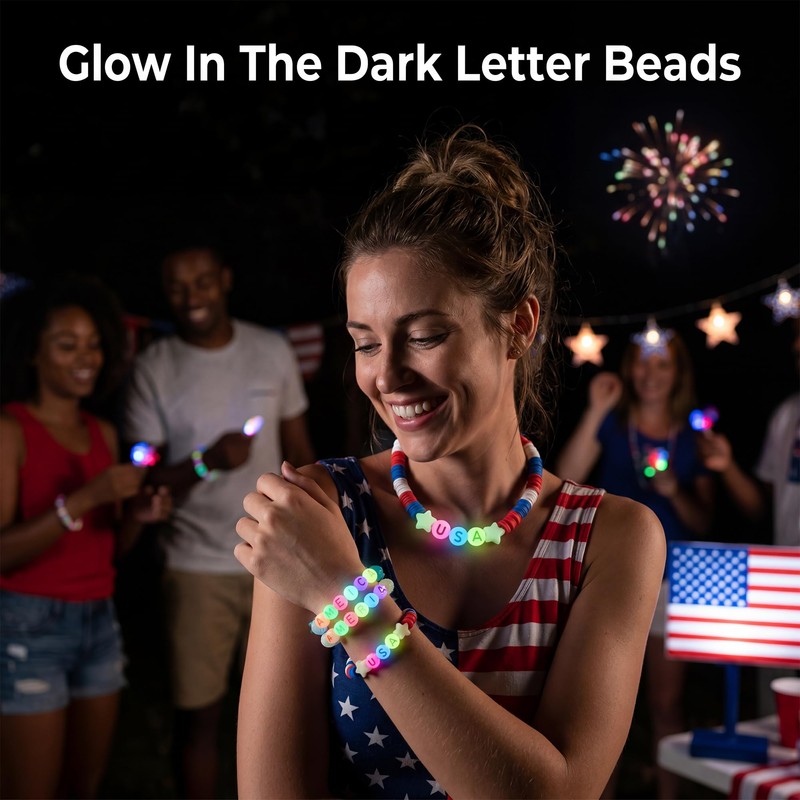 1300 Pcs Patriotic Bracelet Making Kit, Red White Blue Beads
