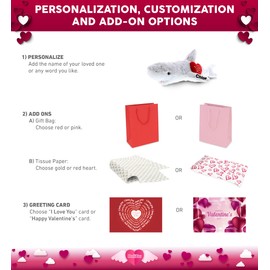 DolliBu I Love You Valentine Plush Big Eye Great White Shark - Cute Stuffed Animal with Red Heart and Name Personalization Gift for Valentines Day, Birthday, Anniversary, Romantic Date - 23 Inches