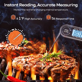 Digital Meat Thermometers for Air Fryers Cooking, Food Thermometer Instant Read BBQ Cooking Thermometer with Foldable Long Probe and Backlight Screen Magnetic Back for Kitchen,Milk