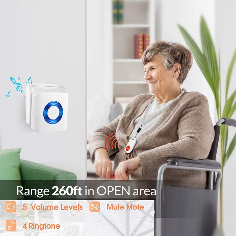 Wireless Caregiver Pager, Seniors Emergency Call Button,Motion Alert Room Bed