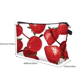 Makeup Bag Travel Small Portable Cosmetic Organizer Pouch for Women Girls Zipper Waterproof Clutch Toiletry Storage Purse,Strawberry Cherry Red