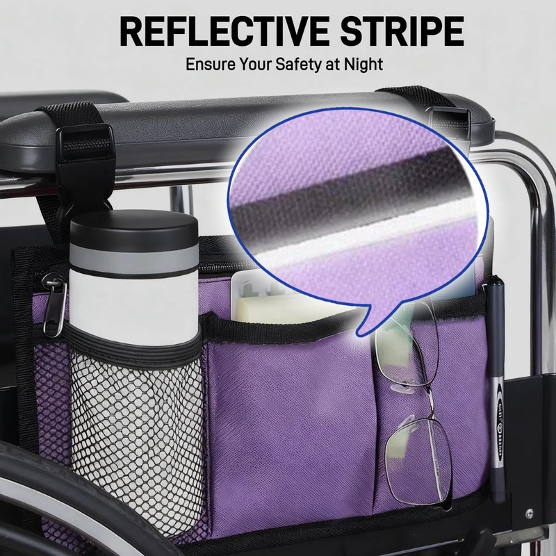 WEEOATAR Wheelchair Side Bags Storage Pouch with Cup Holder, Water-Resistant,