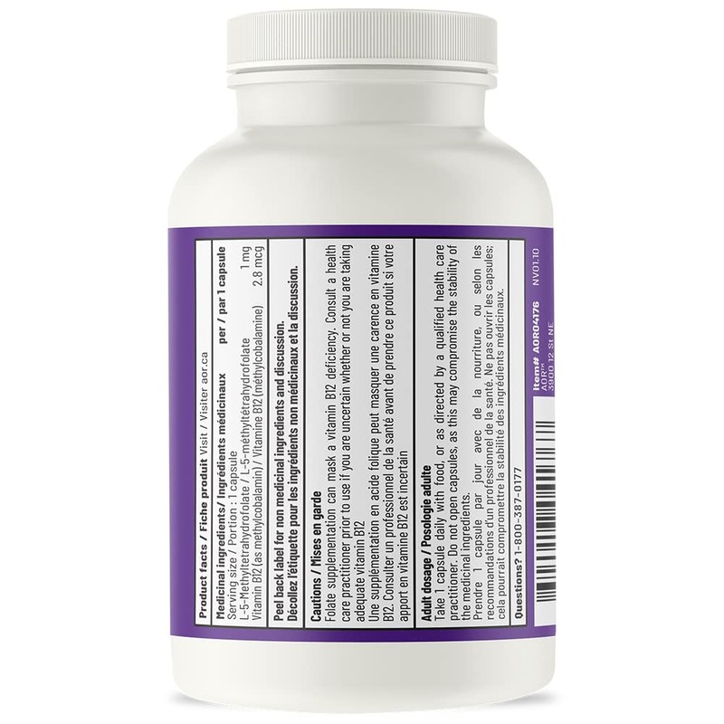 AOR - BioFolate 1mg, 30 Capsules - L-5-MTHF Plus B12