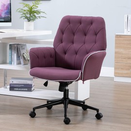 Vinsetto Modern Mid-Back Tufted Linen Fabric Home Office Task Chair with Arms, Swivel Adjustable - Purple