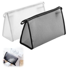 Pack of 2 Transparent PVC Cosmetic Bags, Waterproof Toiletry Bag, Transparent Makeup Bags, Transparent Toiletry Bag, for Men and Women (White & Black)
