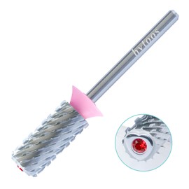 HYTOOS Tungsten Carbide Acrylic Nail Drill Bit Professional Efile Chrome 6.6mm Red Crystal Top Large Barrel Nail Bits 3/32" 2 Way Beginner Electric File Manicure Art Polishing Remove Gel 3XC