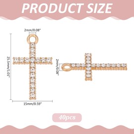 CRAFTYMELODY 40Pcs Cross Pendants Crystal Rhinestone Cross Charms Golden Connector Pendants Metal Easter Holiday Charm for Jewelry Making Supplies DIY Crafts Necklace Accessories 25.5x15x2mm