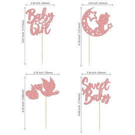 24 piezas de decoración para cupcakes de bebé niña dulce oro rosa con purpurina luna estrella baby shower cupcakes decoraciones para revelar género baby shower niños niñas suministros de fiesta de cumpleaños