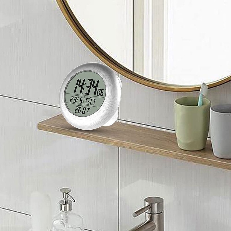 infactory Bathroom Radio Clock: Digital Bathroom Radio Wall Clock with