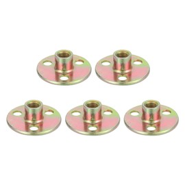 MECCANIXITY 5Pcs M8x36x12.5mm Brad Hole Tee Nuts Manganese Steel 3-Hole Round Base Plate Nut Color Zinc Plated Female Thread Insert Nuts for Wood Furniture