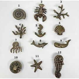 Antique Bronze Sea-Life Marine Nautical Drawer Knobs, Bathroom, Cupboards, Dresser (6. Small Shell)