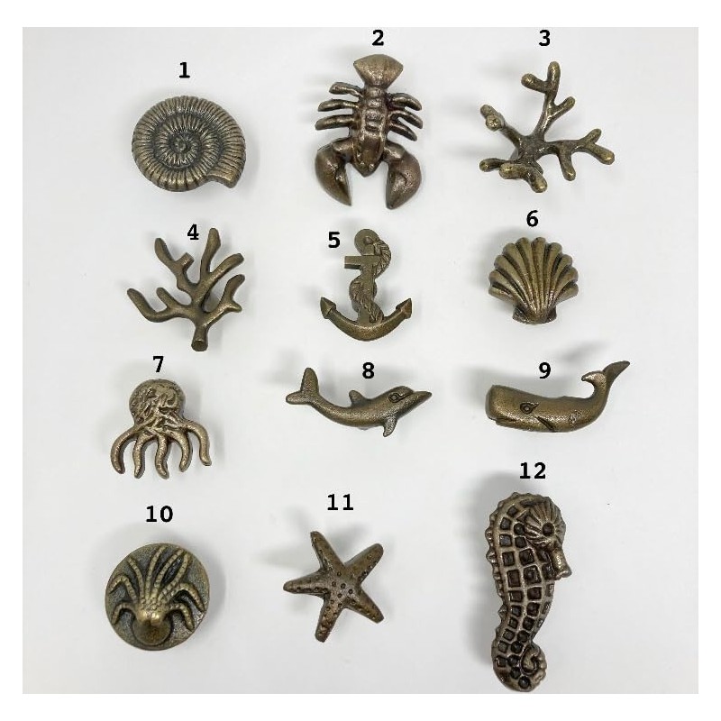 Antique Bronze Sea-Life Marine Nautical Drawer Knobs, Bathroom, Cupboards, Dresser