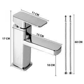 Bathroom Basin Tap, Single Lever Hot and Cold Water Mixer Tap, Bathroom Wash Basin Faucet, Single Lever Basin Faucet with 2 G1/2 Hoses for Lavatory