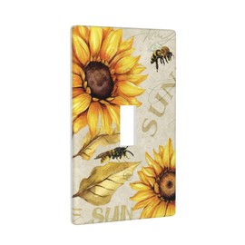 Sunflower Bee Flower Single Toggle Light Switch Plate Decorative Electrical Wall Plates, 1 Gang Light Switch Cover Plate 2.75" X 4.5" For Kitchen Bedroom Home Decor