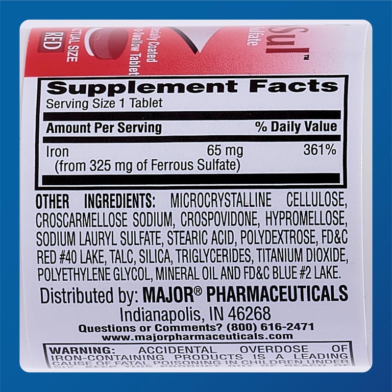 Major Ferosul - Ferrous Sulfate 325mg Tablets with 65mg of