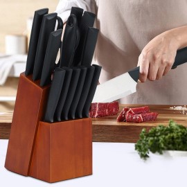 Knife Set, 15-Piece Kitchen Knife Set with Block Wooden German Stainless Steel