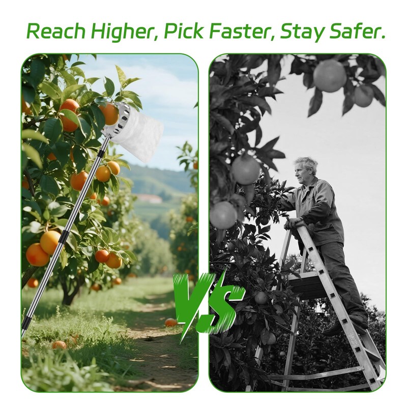 BURMONG 13.8 FT Fruit Picker Tool with Stainless Steel Pole
