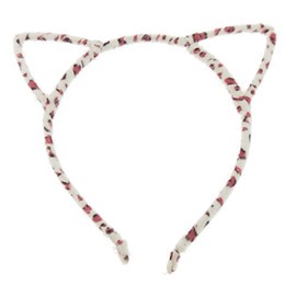 Ladies Fuzzy Stencil Cat Ears Deeley Bopper Narrow Headband Alice Band (White Pink Leopard)