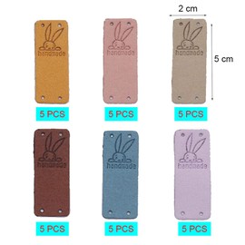 Houhounb Handmade Fabric Labels - Rectangle Sewing Clothes Labels with Holes, Foldable Rabbit Design, 6 Colours, Pack of 30